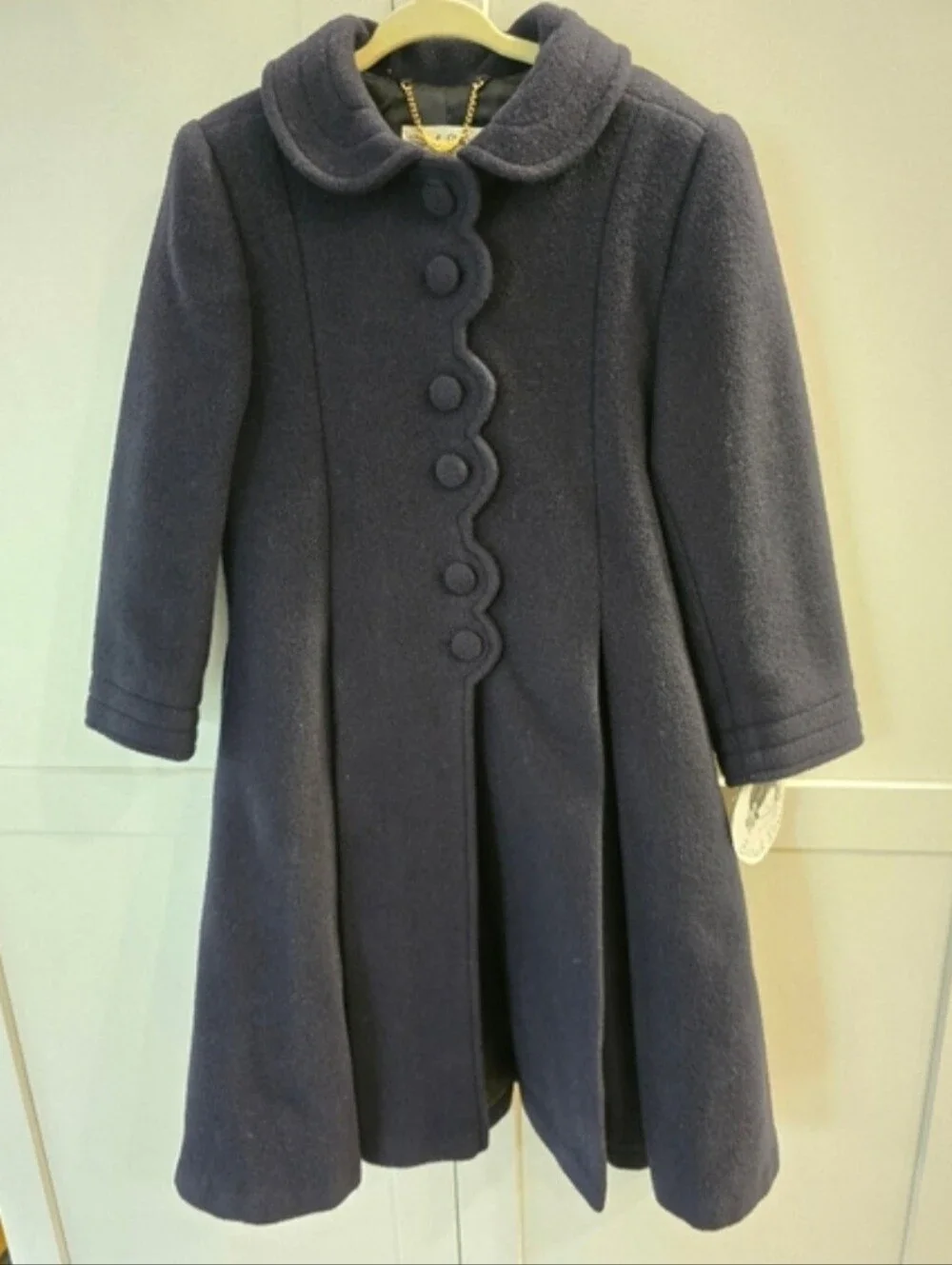 New Sarah Louise Girls Navy Wool-Blend Scallop Button peacoat